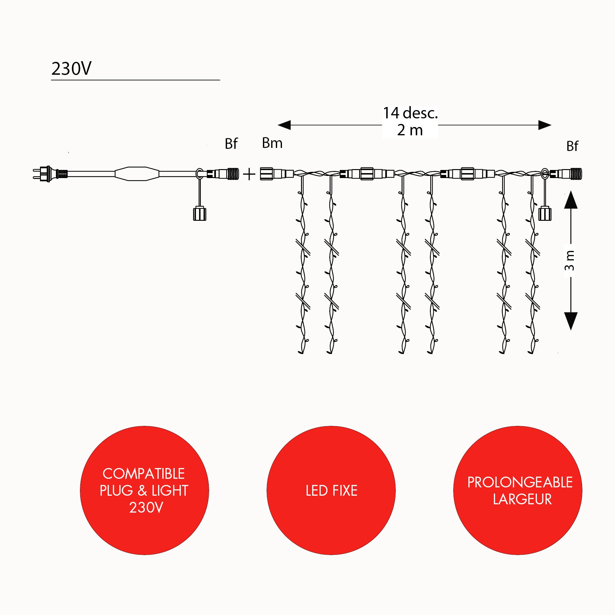 Rideau fixe H3 x L2m - 230V